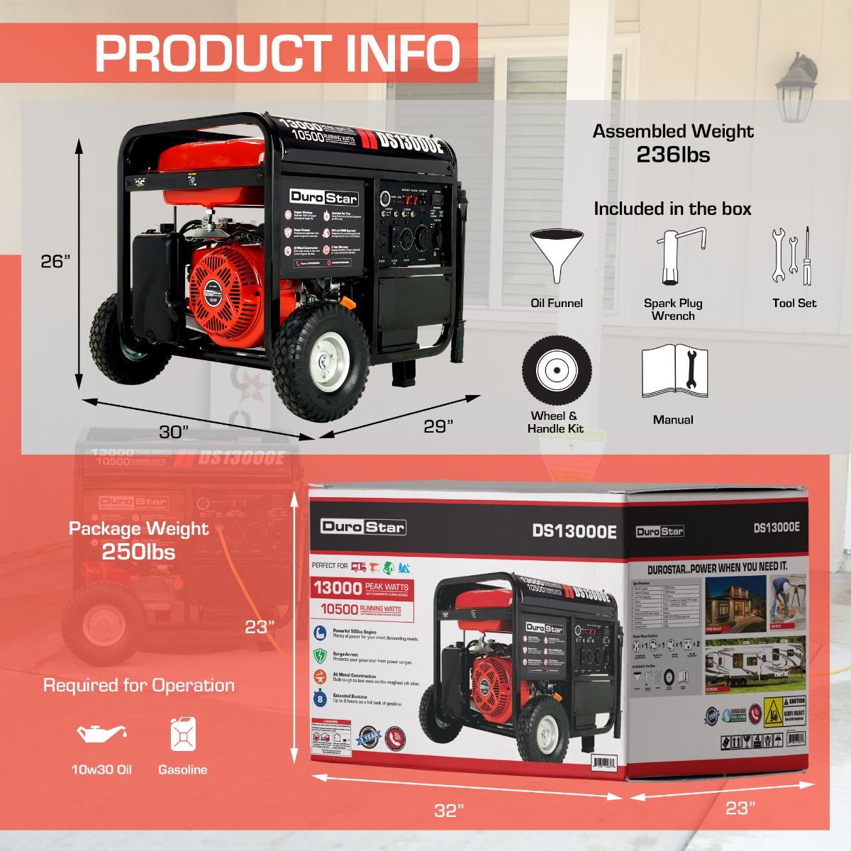DuroMax / DuroStar DS13000E 10500W/13000W Electric Start Gas Generator New (Red Version of XP13000E) - Image 7