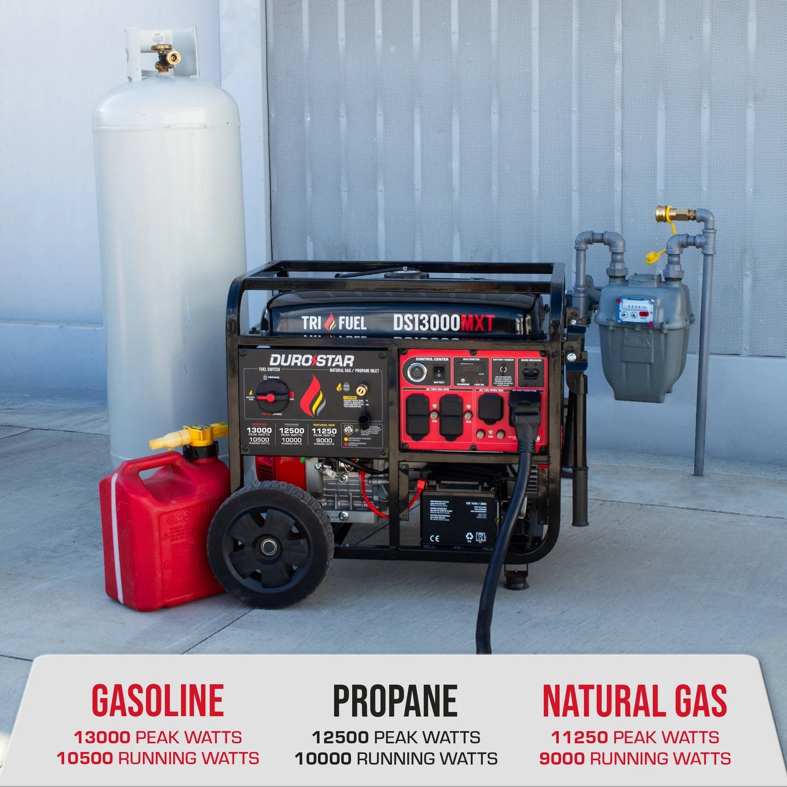 DuroStar DS13000MXT 10500W/13000W Generator Tri Fuel Gas Propane Natural Gas 50 Amp CO Alert Remote Start New - Image 4