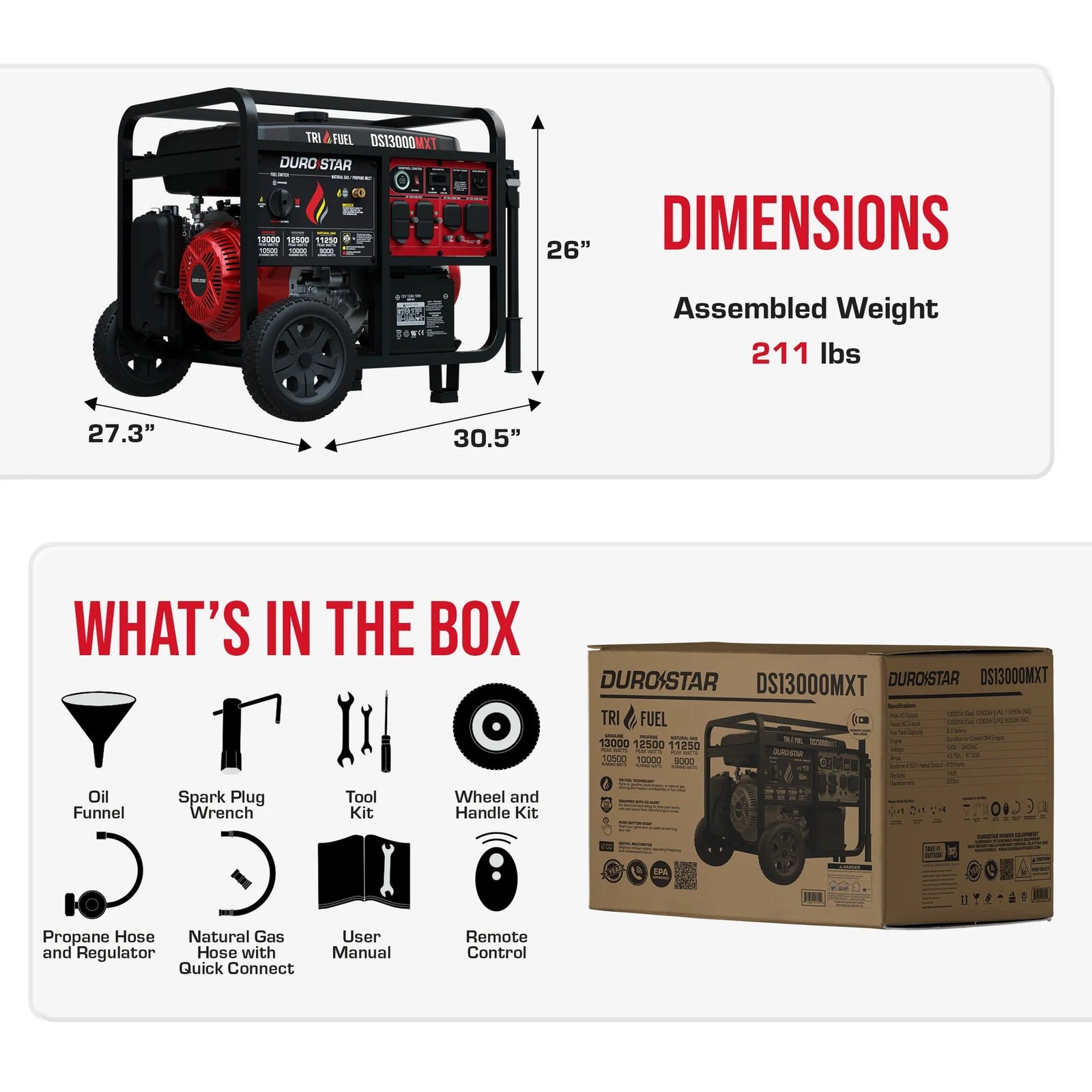 DuroStar DS13000MXT 10500W/13000W Generator Tri Fuel Gas Propane Natural Gas 50 Amp CO Alert Remote Start New - Image 9