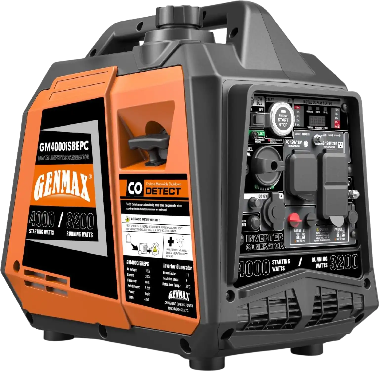GENMAX GM4000iSBEPC 3200W/4000W 26.7 Amp Electric Start Gas Inverter Generator Parallel Ready with CO Detect New