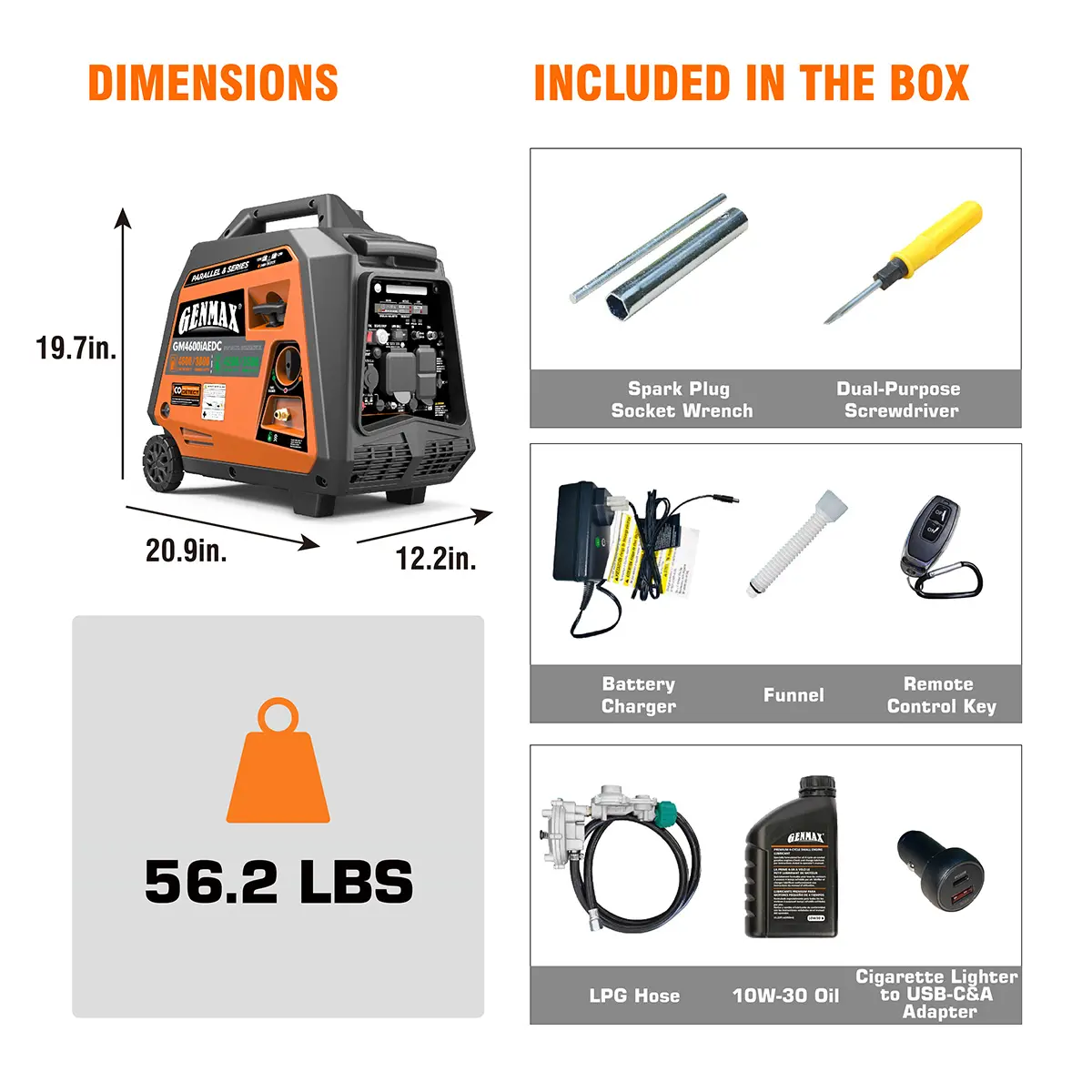 GENMAX GM4600iAEDC 3800W/4600W Generator Dual Fuel Inverter CO Alert Remote Start New - Image 8