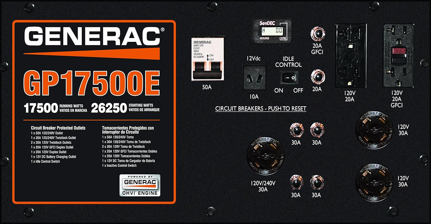 Generac GP17500E 17500W/26250W Gas Generator Electric Start Scratch and Dent - Image 2