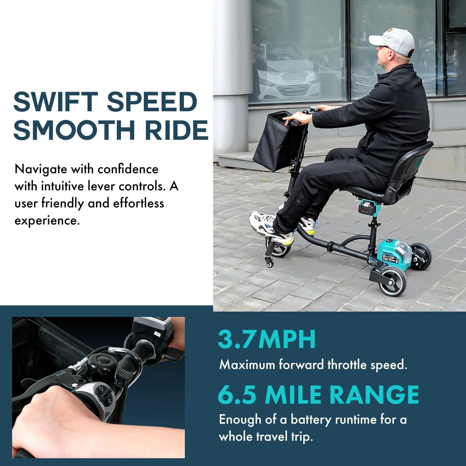 G GUT173 Mobility Scooter 275 lbs. Capacity 3.7 MPH 6.5 Miles 48V 2Ah Li-Ion Aluminum 35 lbs. Folding New - Image 2