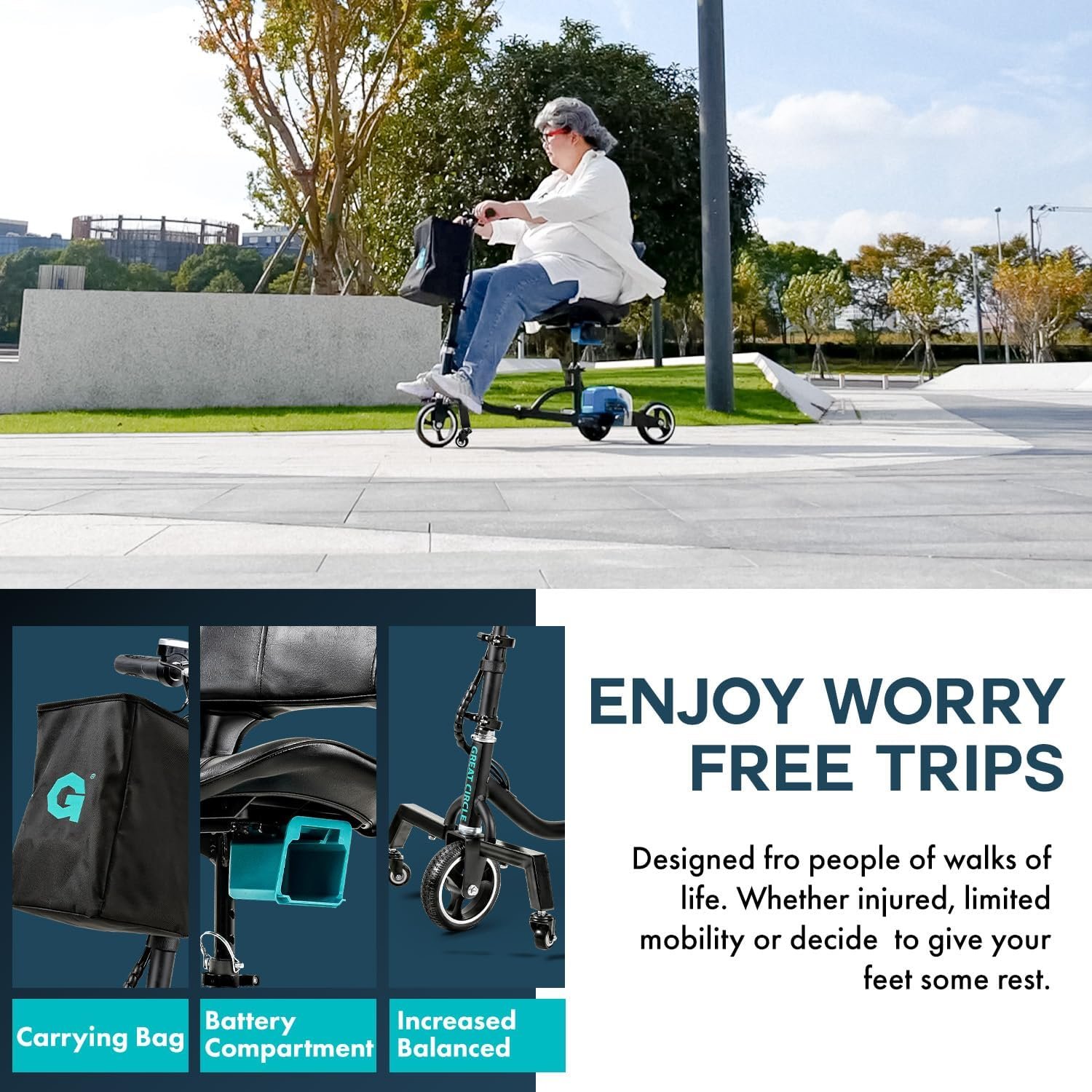 G GUT173 Mobility Scooter 275 lbs. Capacity 3.7 MPH 6.5 Miles 48V 2Ah Li-Ion Aluminum 35 lbs. Folding New - Image 7