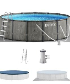 Intex Greywood Prism Frame 15'x48" Round Above Ground Outdoor Swimming Pool Set