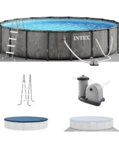 Intex Greywood Prism Frame 18'x48" Round Above Ground Outdoor Swimming Pool Set