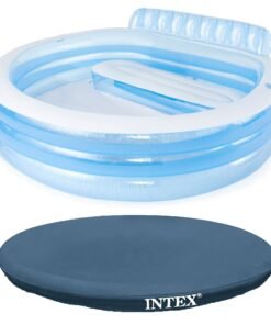 Intex Swim Center Round Inflatable Outdoor Swimming Lounge Pool with Pool Cover