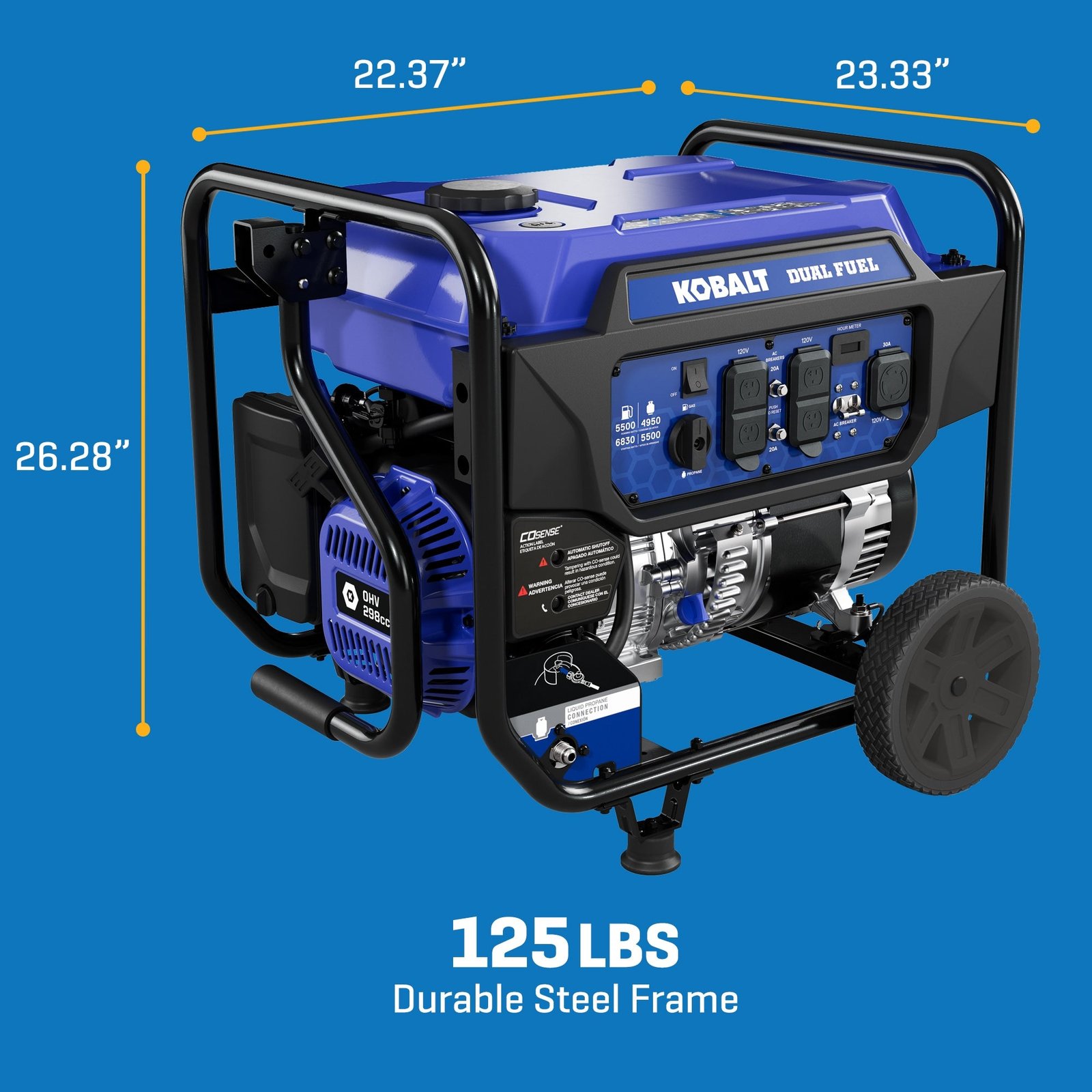 Kobalt KPG0100 5500W/6830W Generator Dual Fuel Gas Propane with CO Sense Manufacturer RFB - Image 6