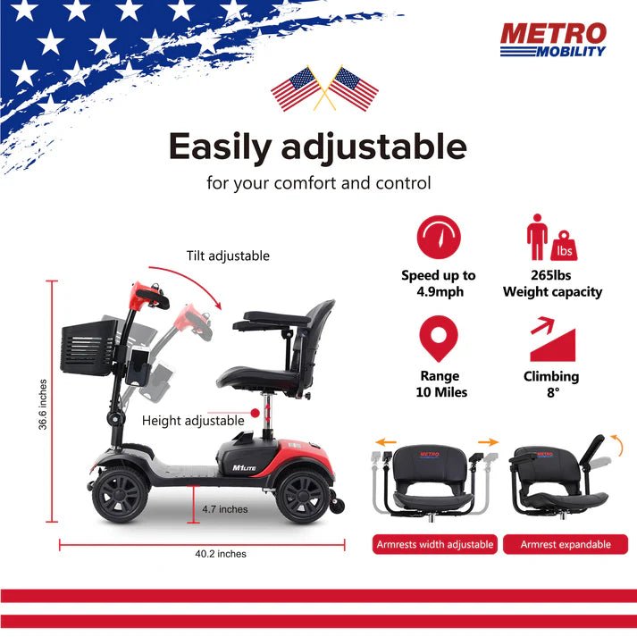 Metro Mobility M1 Lite Mobility Scooter 4-Wheel Electric 24V 12Ah 300W 4.97 MPH 10 Mile Range Manufacturer RFB - Image 6