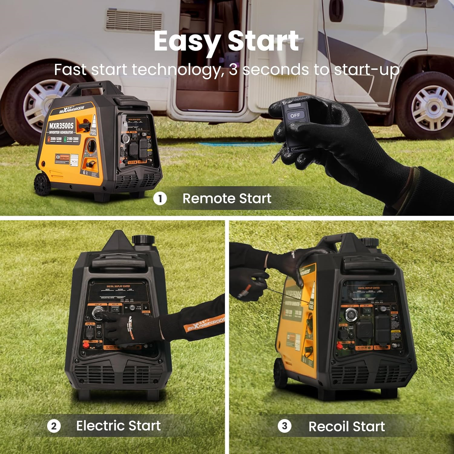 Maxpeedingrods MXR3500-DC-CA Dual Fuel Inverter Generator 3200W/3500W RV and Parallel Ready with CO Alert and Electric Start New Canada Only - Image 3