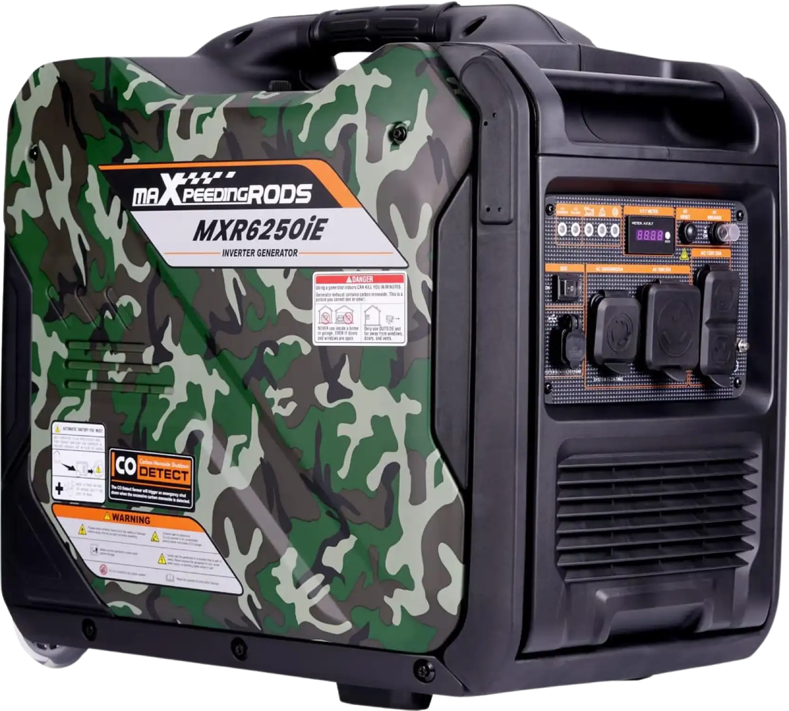 Maxpeedingrods MXR6250IE-CA Inverter Generator 5000W/5500W Low THD Electric Start RV Ready and CO Alert Gas New Canada Only