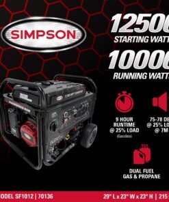 Alternative view of Simpson SF1012 Generator 10,000/12,500W Dual Fuel Gas Propane Electric Start CO Sensor New