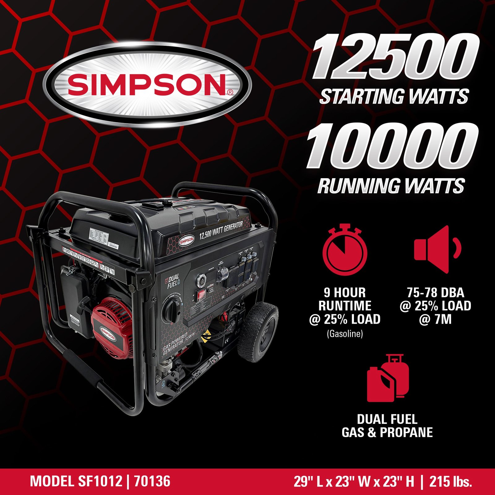Simpson SF1012 Generator 10,000/12,500W Dual Fuel Gas Propane Electric Start CO Sensor New - Image 2