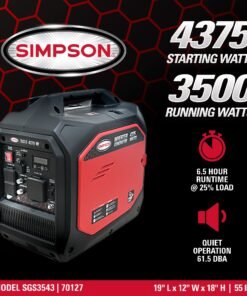 Alternative view of Simpson SGS3543 Generator 3500/4375W Inverter Gasoline with CO Sensor New