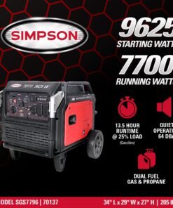 Alternative view of Simpson SGS7796 Generator 7700/9625W Inverter Dual Fuel Gas Propane Electric Start CO Sensor New