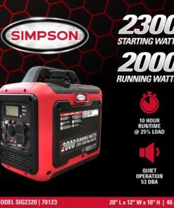 Alternative view of Simpson SIG2320 Generator 2000/2300W Inverter Gasoline CRX Engine CO Sensor New
