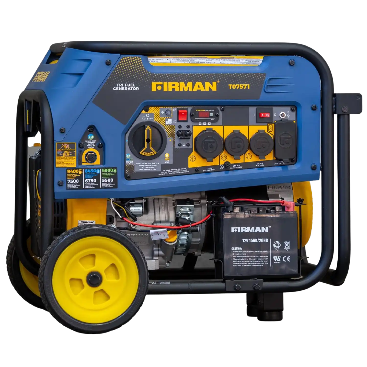 Firman T07571F 7500W/9400W Electric Start 50A Tri-Fuel Gas Propane Natural Gas Generator Manufacturer RFB