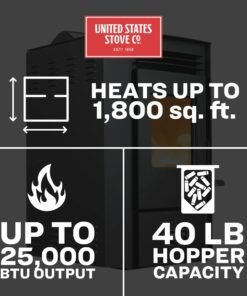 Alternative view of US Stove US5513-W Pellet Stove 1,800 sq. ft. 40 lb Hopper with WiFi Connect New