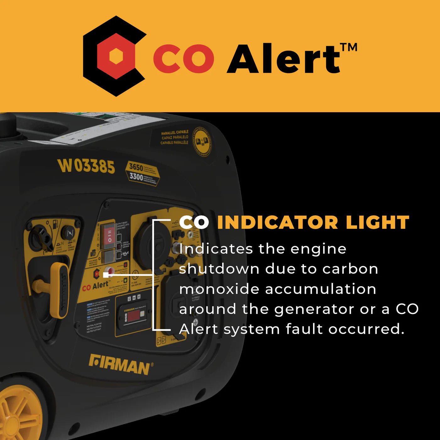 Firman W03385 3300W/3650W Inverter Generator Gas Portable with Electric Start CO Alert New - Image 6