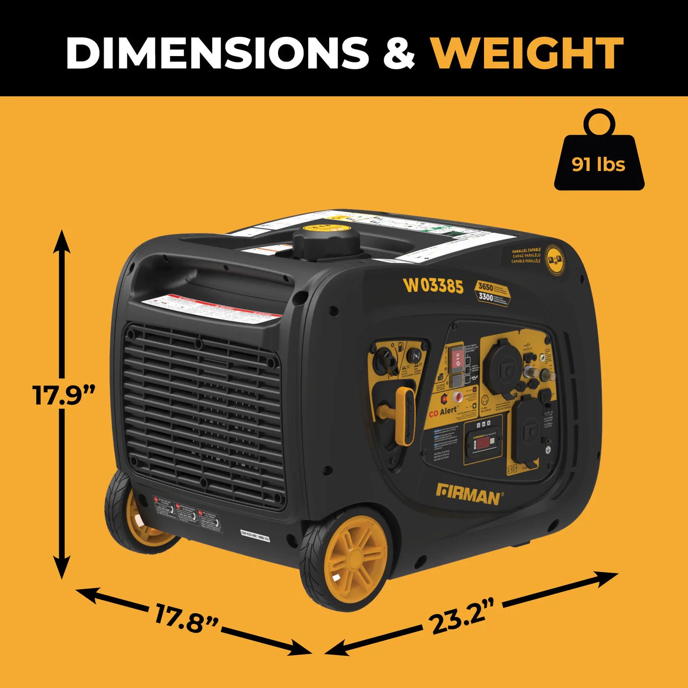 Firman W03385 3300W/3650W Inverter Generator Gas Portable with Electric Start CO Alert New - Image 8