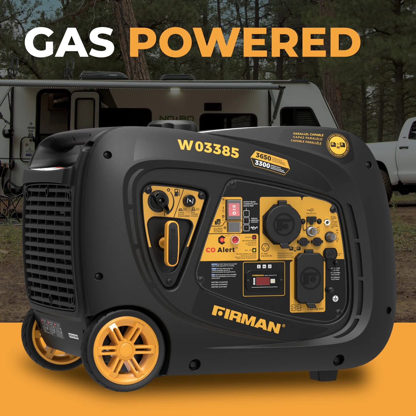 Firman W03385 3300W/3650W Inverter Generator Gas Portable with Electric Start CO Alert New - Image 3