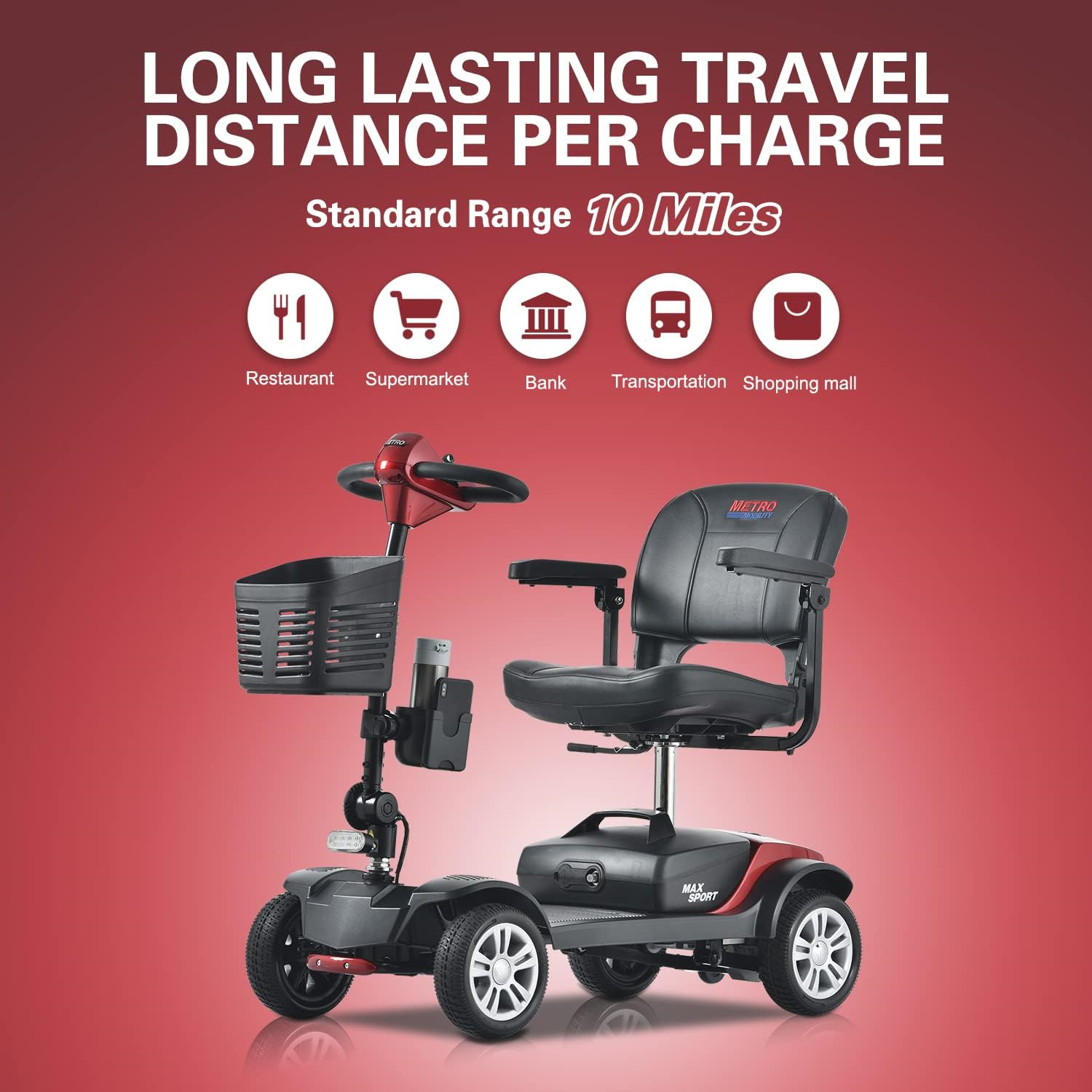 Metro Mobility Max Sport 4 Wheel Mobility Scooter Electric 24V 12Ah 300W 4.97 MPH 10 Mile Range New - Image 7