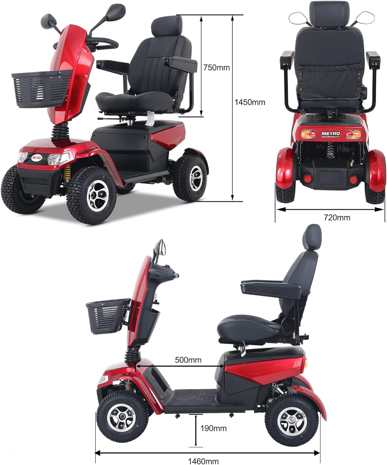 Metro Mobility S800 Heavy Duty 4 Wheel Mobility Scooter Electric 24V 75Ah 800W 9.32 MPH 25 Mile Range New - Image 8