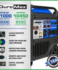 Alternative view of DuroMax XP11000iH 9000W/11000W Dual Fuel Generator Gas Propane Remote Start Inverter CO Alert New