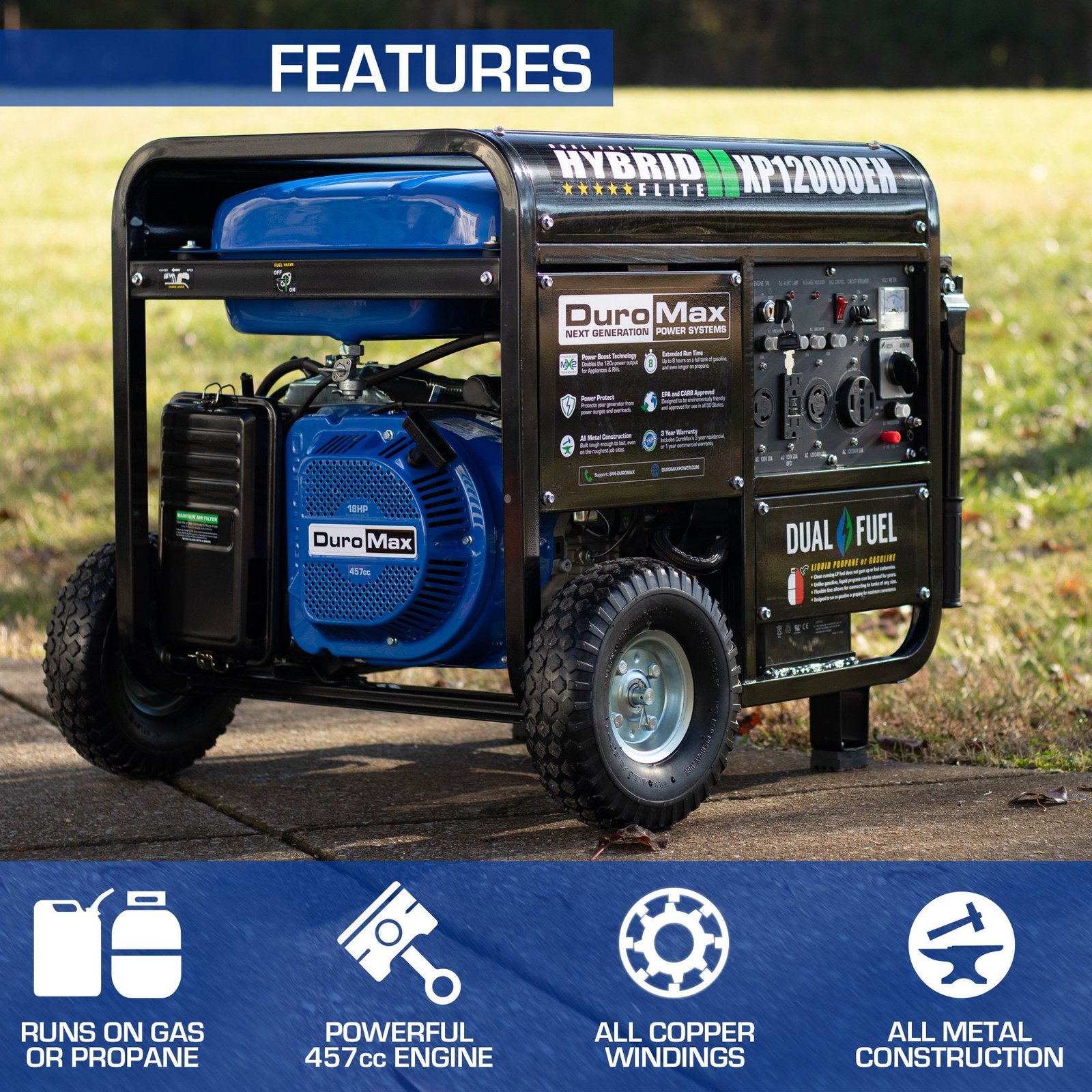 DuroMax XP12000EH 9500W/12000W Dual Fuel Electric Start Generator New - Image 3