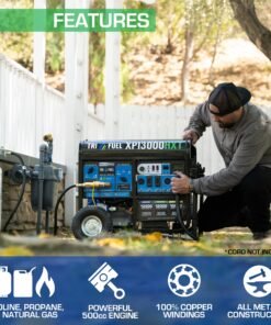 Alternative view of DuroMax XP13000HXT 10500W/13000W Tri-Fuel Gasoline Propane Natural Gas CO Alert Remote Start Generator New