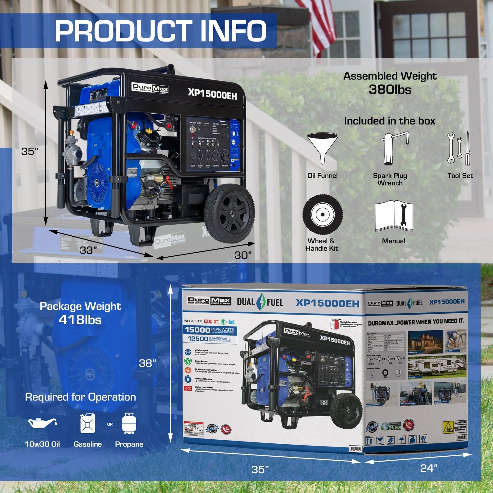 DuroMax XP15000EH 12500W/15000W Dual Fuel Electric Start Generator New - Image 13
