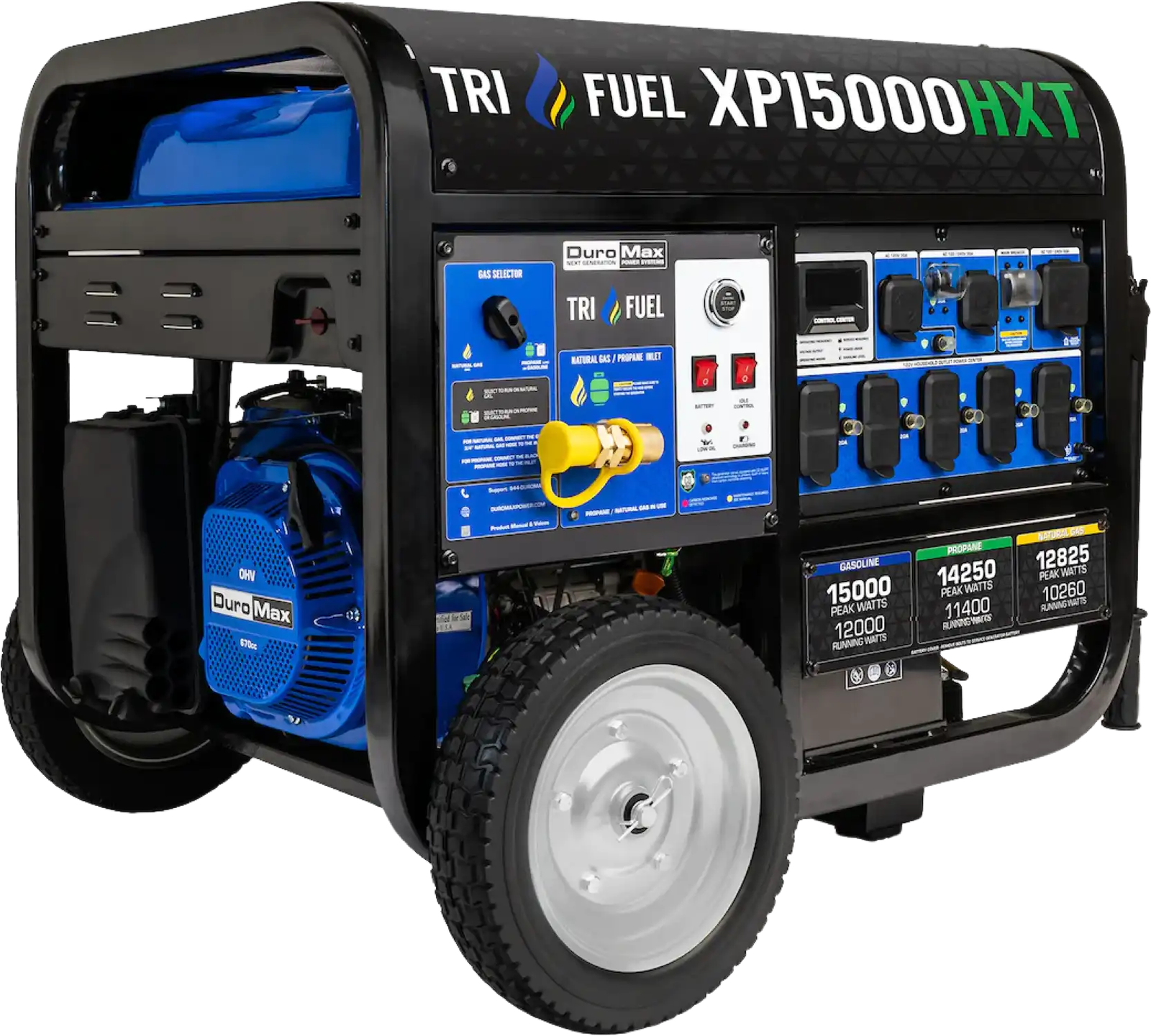 DuroMax XP15000HXT 12000W/15000W Tri-Fuel Gasoline Propane Natural Gas CO Alert Remote Start Generator New