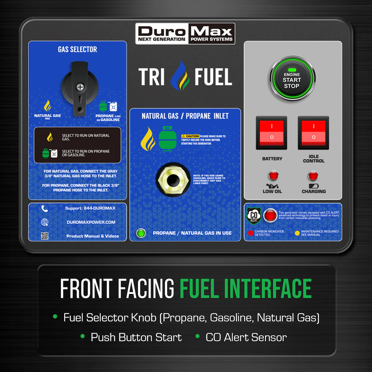 DuroMax XP15000HXT 12000W/15000W Tri-Fuel Gasoline Propane Natural Gas CO Alert Remote Start Generator New - Image 4