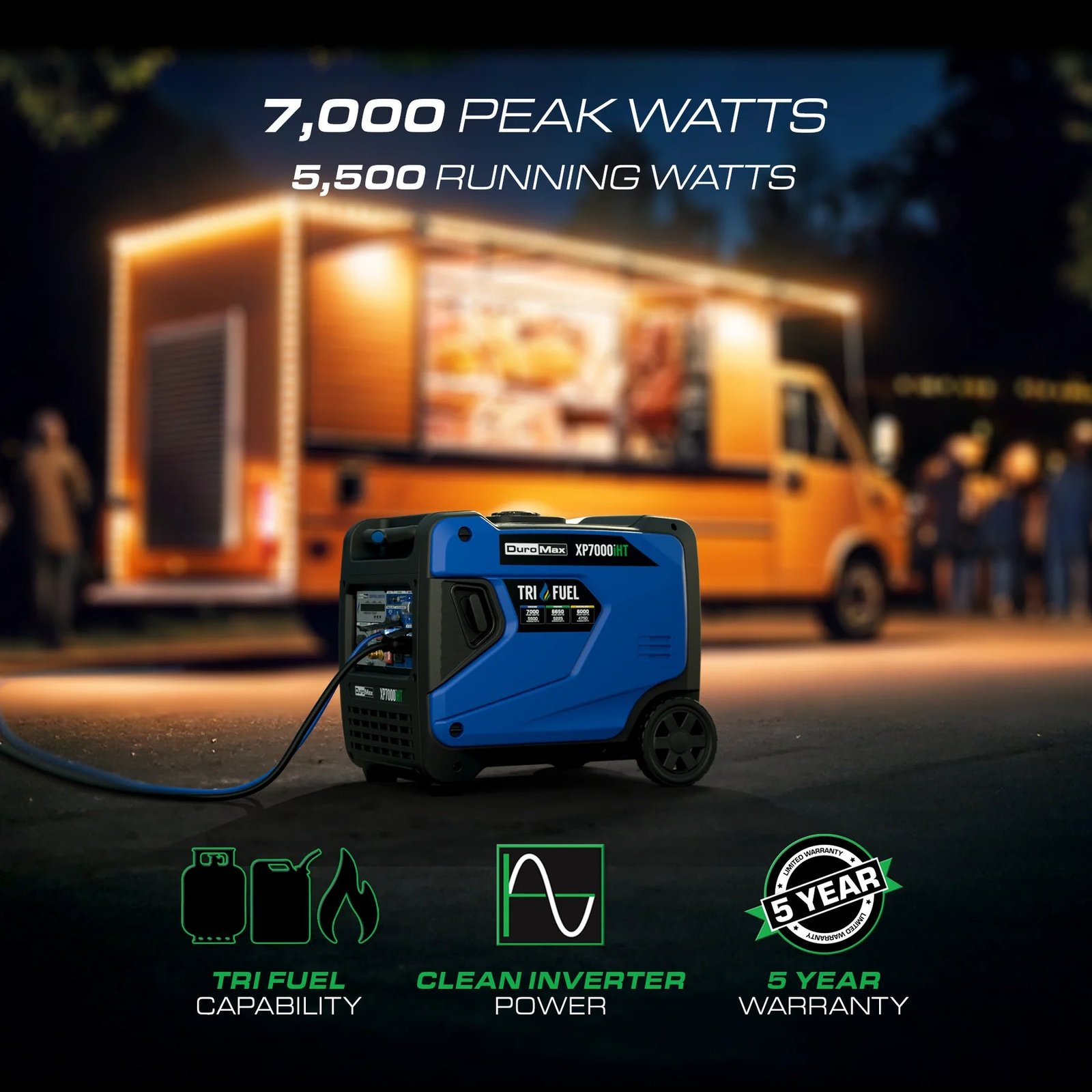 DuroMax XP7000iHT 5500W/7000W Tri Fuel Generator Gas Propane NG Remote Start Inverter CO Alert New - Image 2