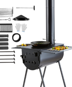 Vevor Tent Wood Stove 118" Alloy Steel Wood-Burning Stove with 3000 Cu. In. Firebox and Chimney Pipes New