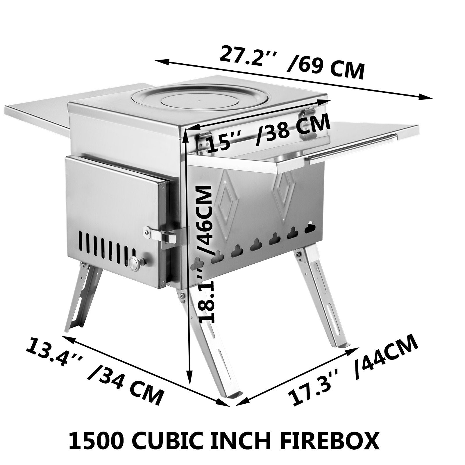 Vevor Tent Wood Stove 113" Stainless Steel Wood-Burning Stove with 1500 Cu. In. Firebox and Folding Pipe New - Image 8