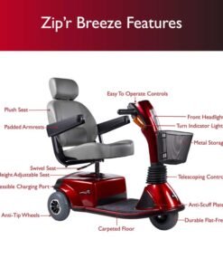 Alternative view of Zip'r Breeze 3-Wheel 24V 250W Heavy Duty Mobility Scooter Red New