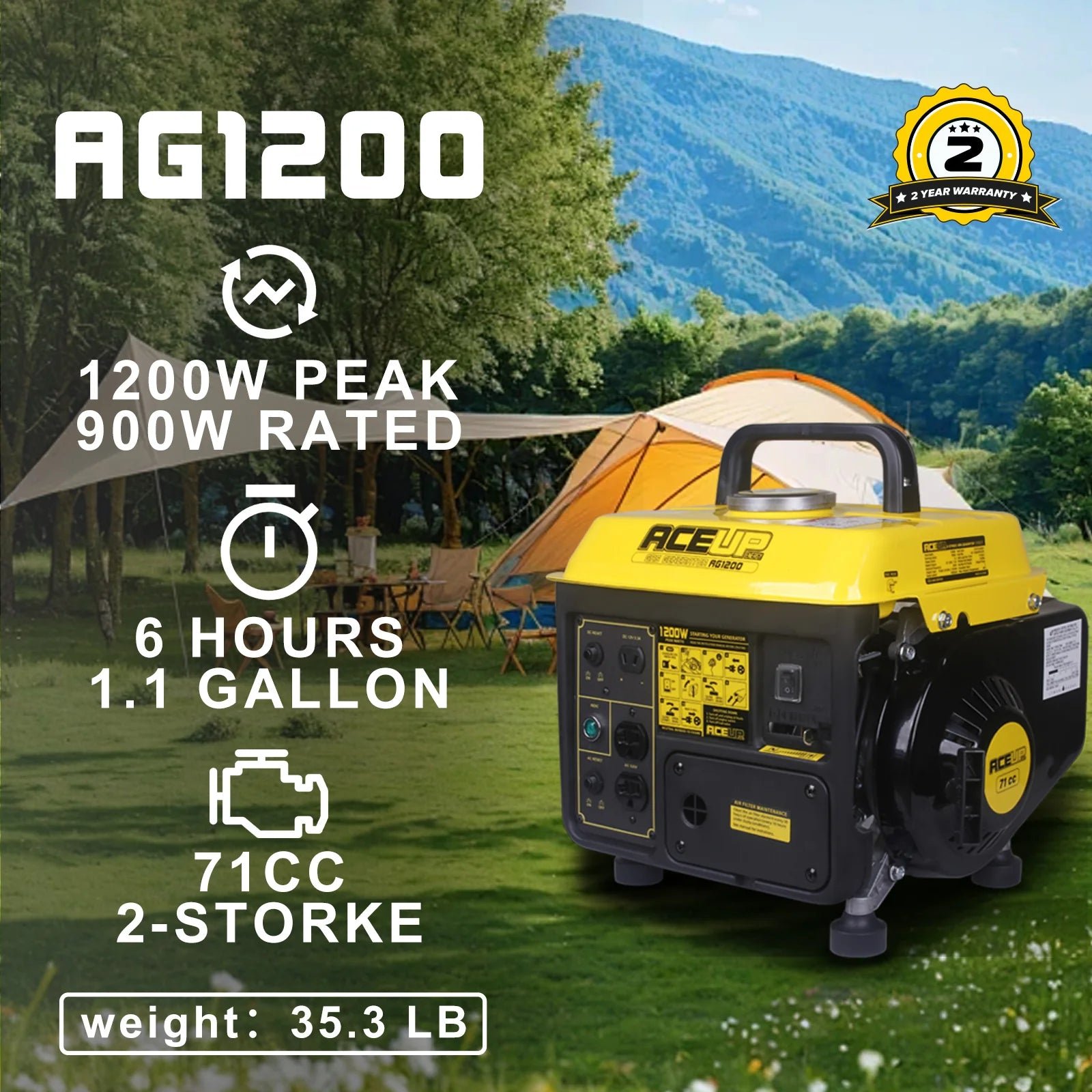 Aceup Energy AG1200 Generator 900/1200W Gas Powered 2-Stroke Ultralight CARB New - Image 2