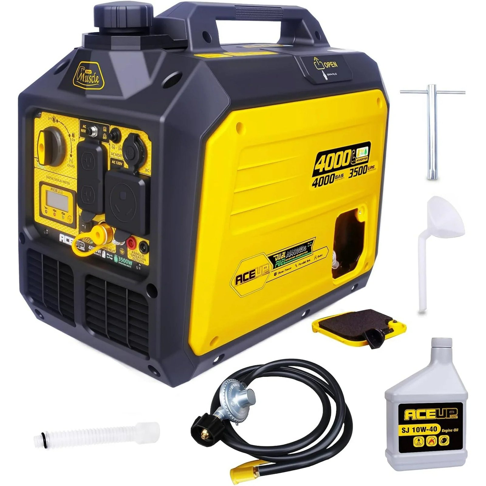 Aceup Energy AI4000DS Inverter Generator 3200/4000W Dual Fuel Gas Propane 30A Low THD New - Image 5