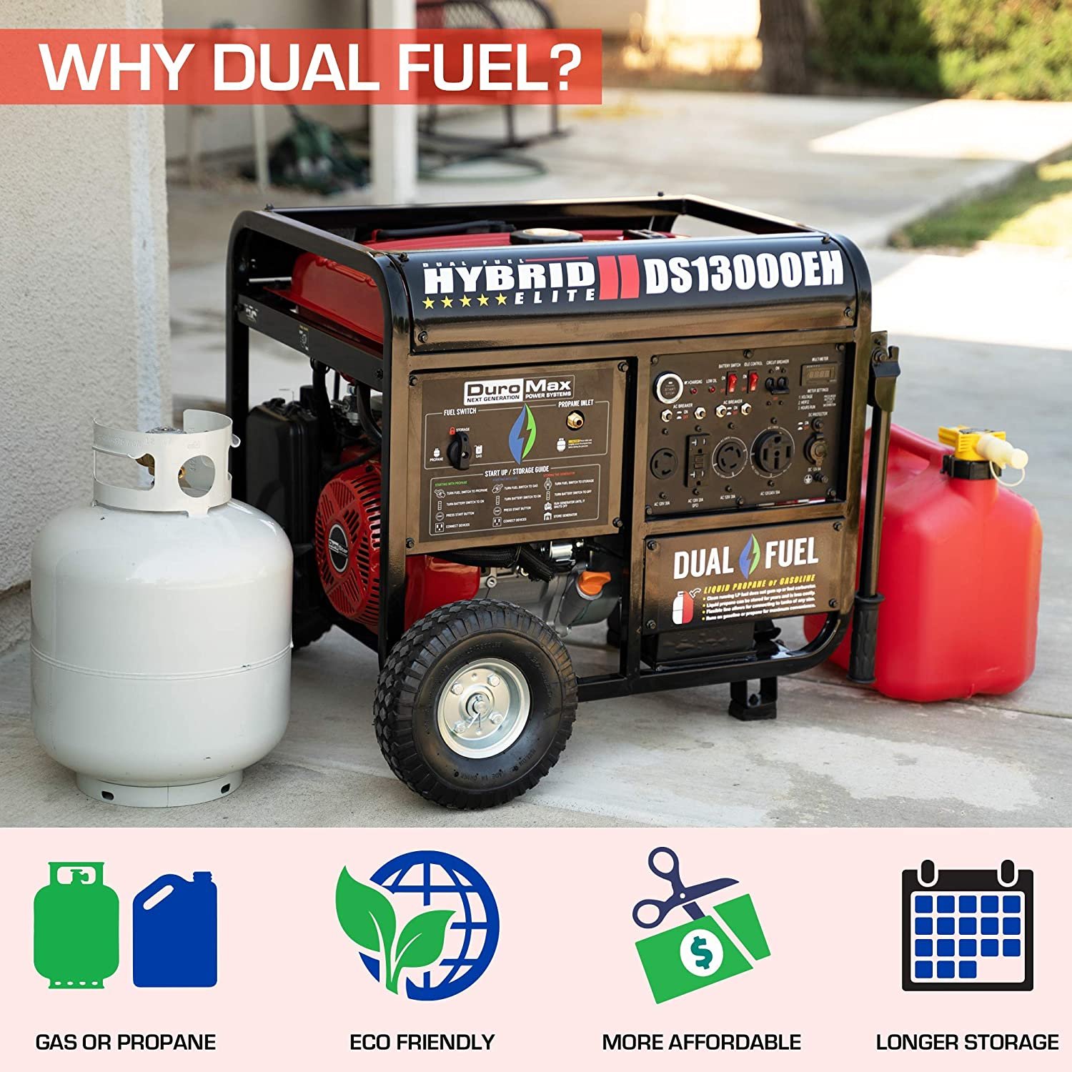 DuroMax / DuroStar DS13000EH 10500W/13000W Electric Start Dual Fuel Generator New (Red Version of XP13000EH) - Image 3