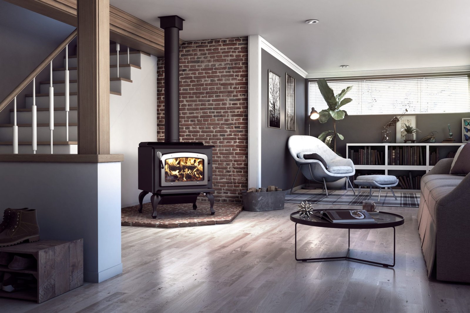 Drolet Escape 1800 2,100 Sq. Ft. Wood Stove Cast Iron Legs With Brushed Nickel Door New - Image 6