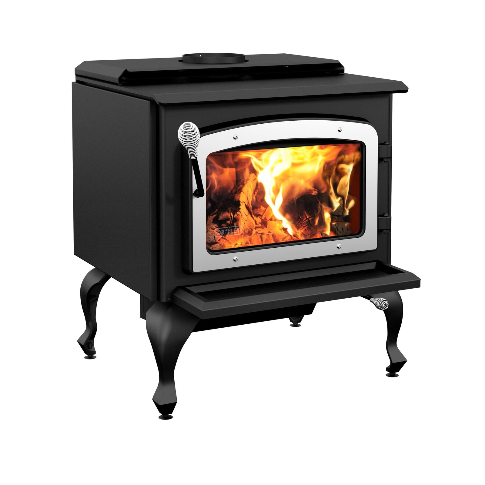 Drolet Escape 1800 2,100 Sq. Ft. Wood Stove Cast Iron Legs With Brushed Nickel Door New - Image 3