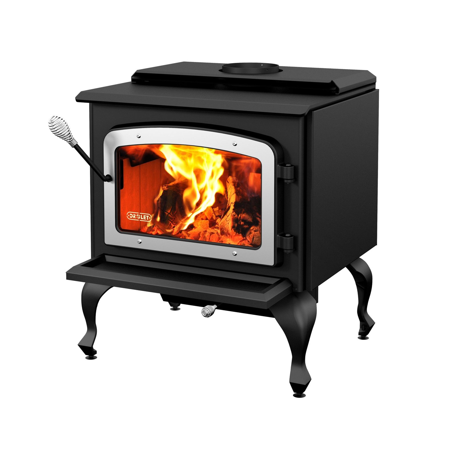 Drolet Escape 1800 2,100 Sq. Ft. Wood Stove Cast Iron Legs With Brushed Nickel Door New - Image 2