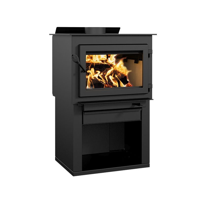 Drolet Deco Alto 2,100 Sq. Ft. Wood Stove On Pedestal with Log Storage New - Image 2