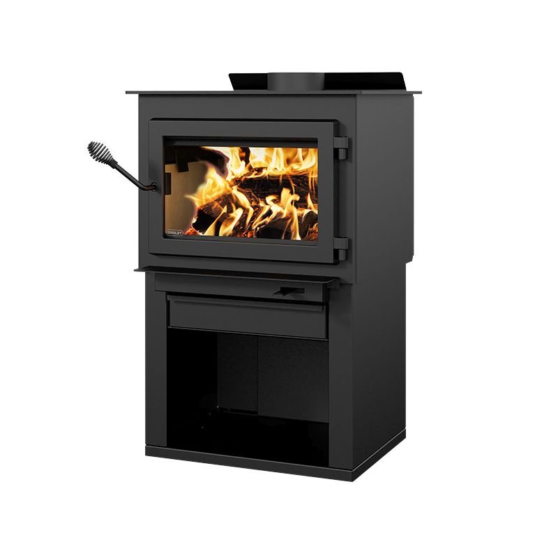 Drolet Deco Alto 2,100 Sq. Ft. Wood Stove On Pedestal with Log Storage New - Image 3