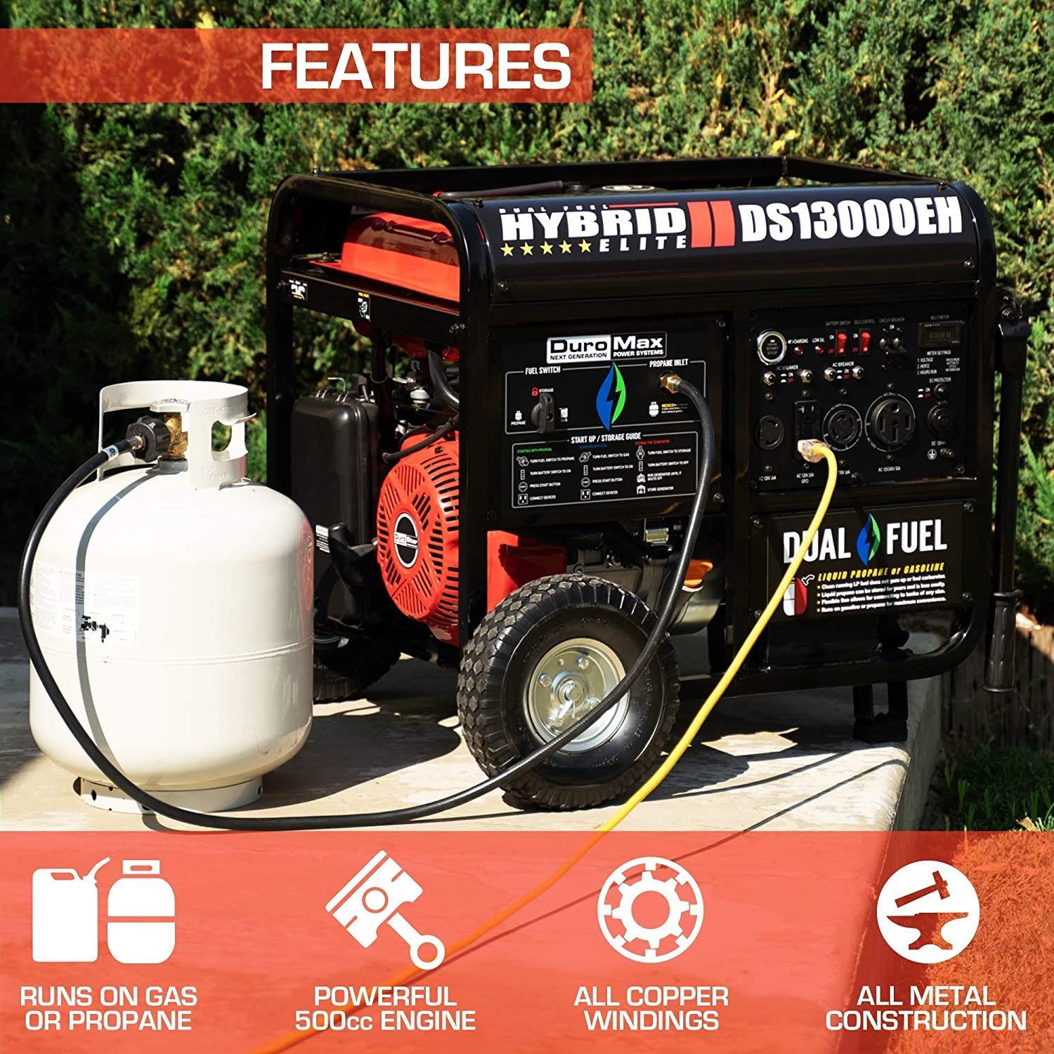 DuroMax / DuroStar DS13000EH 10500W/13000W Electric Start Dual Fuel Generator New (Red Version of XP13000EH) - Image 7