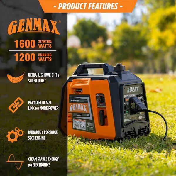 GENMAX GM1600iBC 1200W/1600W Inverter Generator Gas Powered with CO Sensor New - Image 3