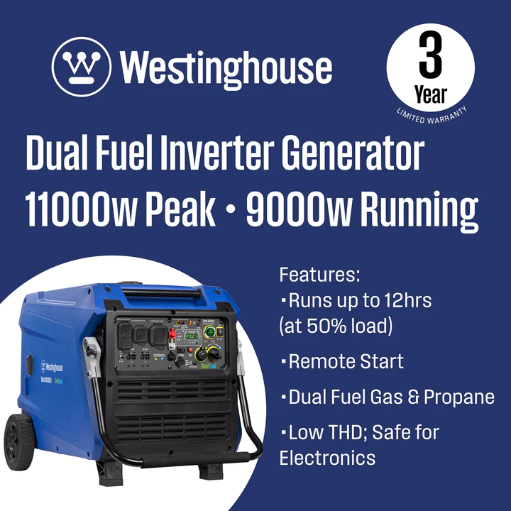 Westinghouse iGen11000DFc Dual Fuel Inverter Generator 9000W/11000W 50 Amp With CO Sensor Remote Start New - Image 8