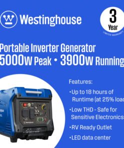Alternative view of Westinghouse iGen5000 3900W/5000W Generator Gas 30 Amp Inverter Remote Start New
