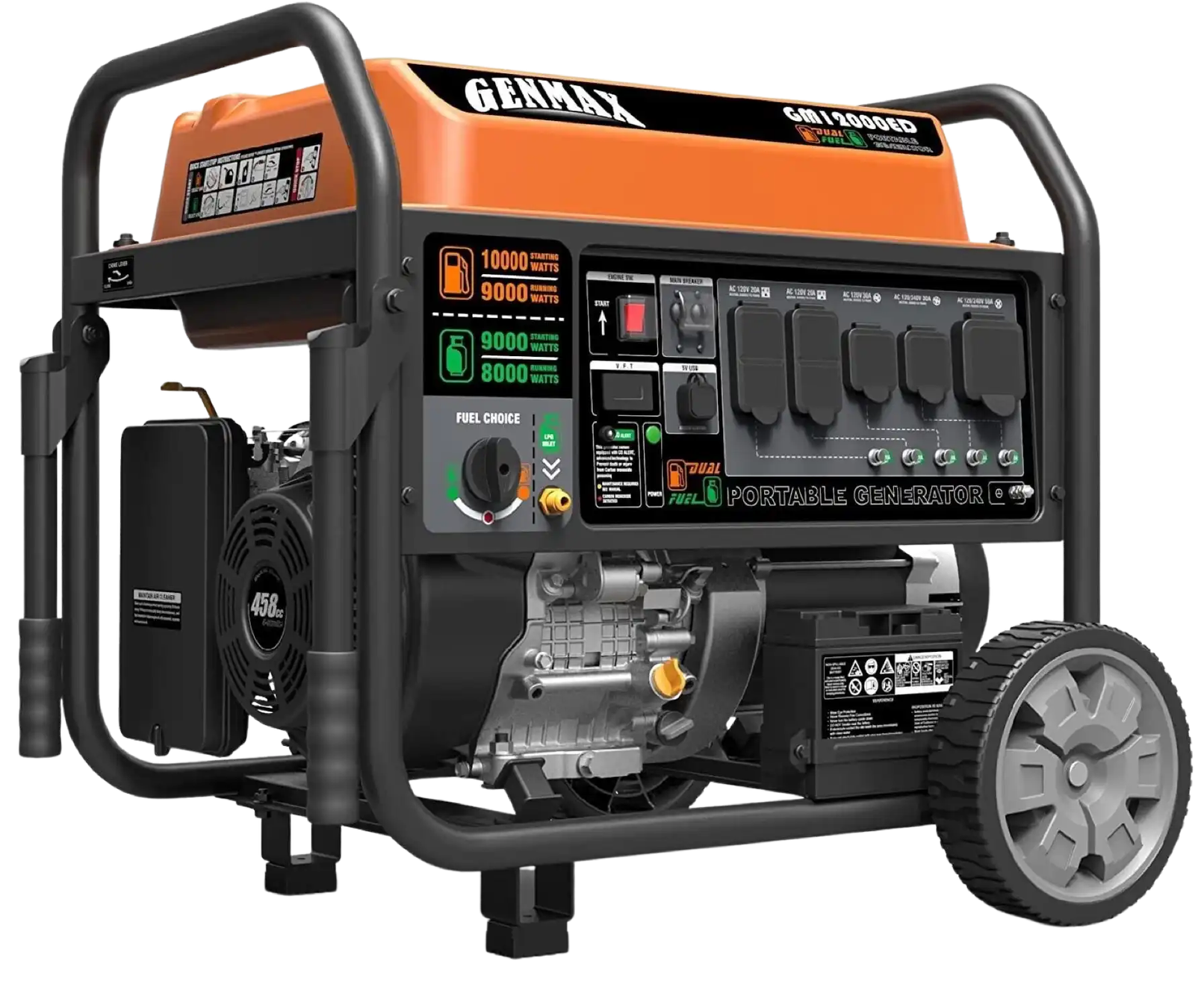 GENMAX GM12000ED Dual Fuel Generator 9000W/10000W 50 Amp Electric Start with CO Detect New
